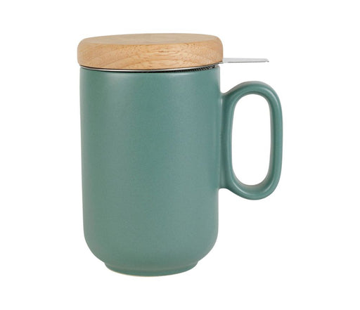 mug tasse tisanière avec filtre inox - grès - vert sauge  - couvercle bambou - 50 cl - SEMA DESIGN - COTE TABLE