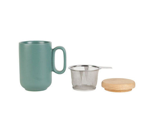 mug tasse tisanière avec filtre inox - grès - vert sauge  - couvercle bambou - 50 cl - SEMA DESIGN - COTE TABLE
