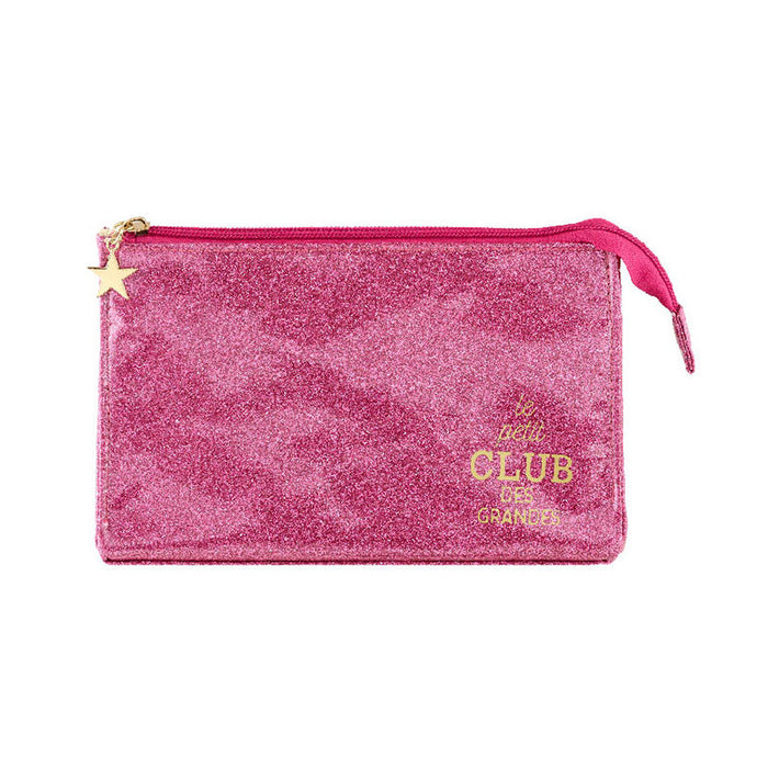 Trousse de toilette trousse a maquillage  - rose pailleté - matiere polyester - DLP - derriere la porte