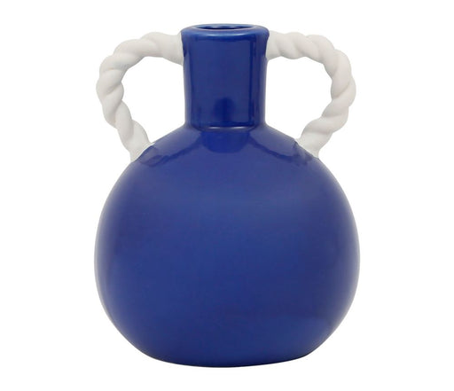 VASE EN GRES avec anses - bleu brillant et anse blanc - HAUTEUR 13.5 CM - SEMA DESIGN - COTE TABLE