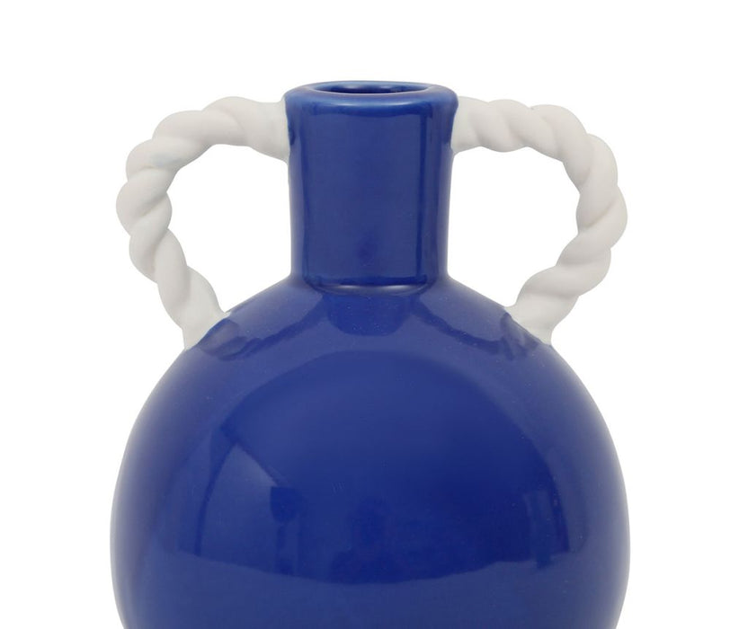 VASE EN GRES avec anses - bleu brillant et anse blanc - HAUTEUR 13.5 CM - SEMA DESIGN - COTE TABLE