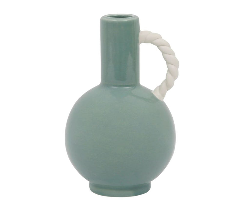 VASE EN GRES avec anses - vert brillant et anse blanc - HAUTEUR 17 CM - SEMA DESIGN - COTE TABLE