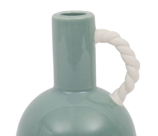 VASE EN GRES avec anses - vert brillant et anse blanc - HAUTEUR 17 CM - SEMA DESIGN - COTE TABLE