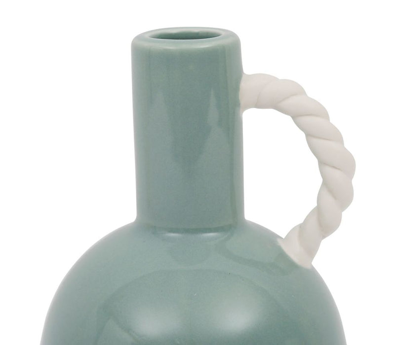 VASE EN GRES avec anses - vert brillant et anse blanc - HAUTEUR 17 CM - SEMA DESIGN - COTE TABLE