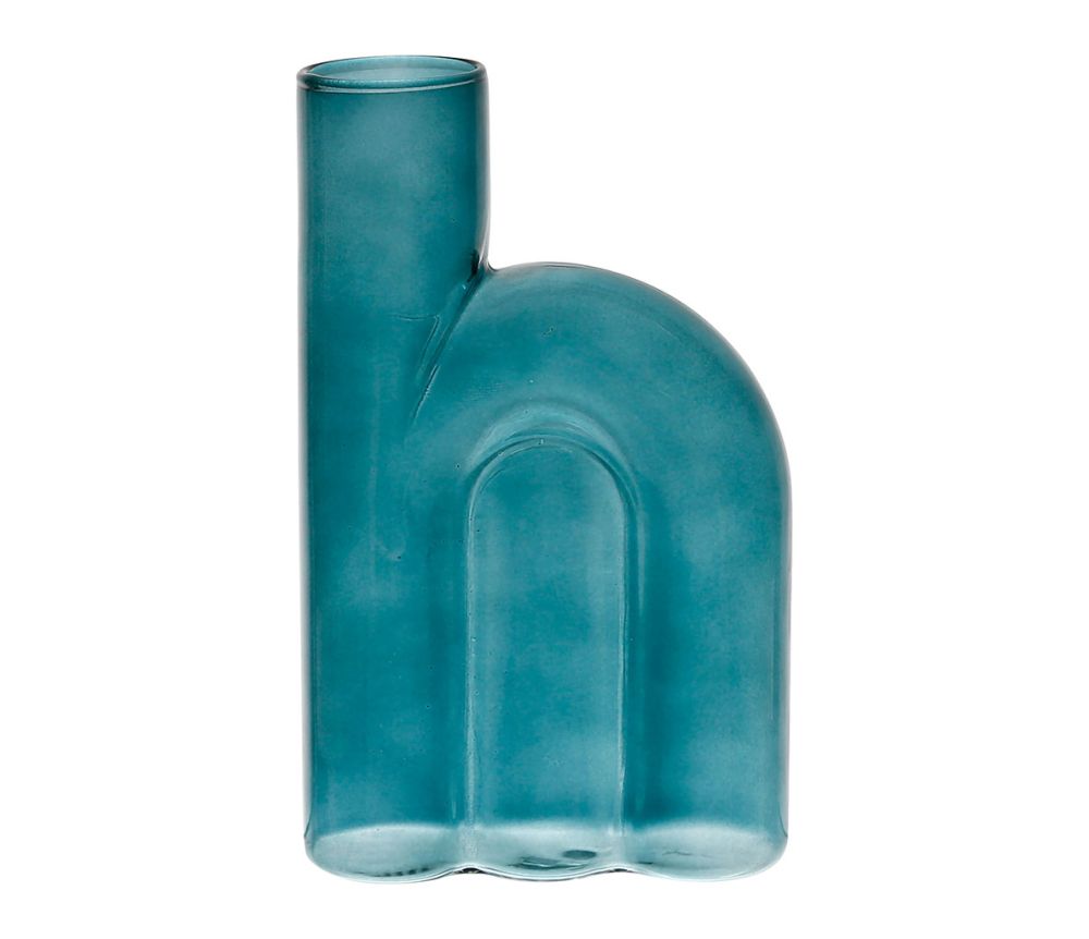 Vase en verre forme design - bleu émeraude - HAUTEUR 19.5 CM - SEMA DESIGN - COTE TABLE