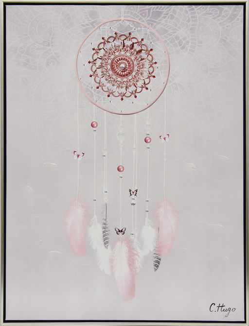 toile encadrée attrape rêves - rose  gris -  60 x 80 cm - CADRAVEN