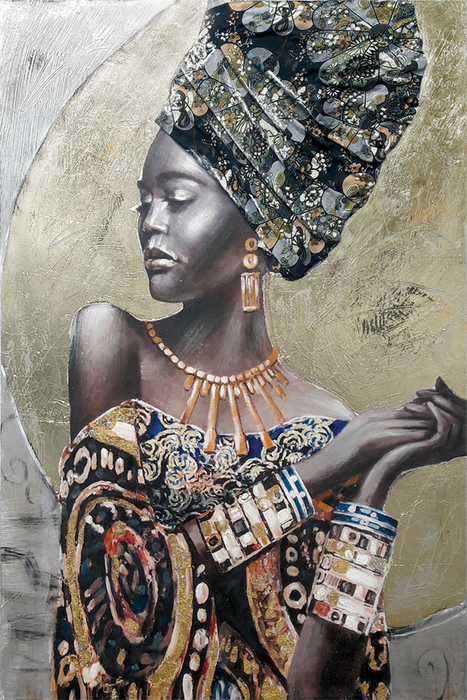 Tableau toile Femme africaine coiffe tissu XL