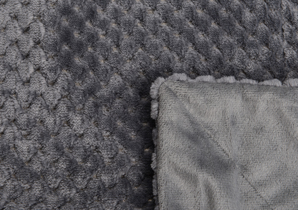 plaid damier gris anthracite - polyester tout doux - doublé - 130x170 cm - AMADEUS