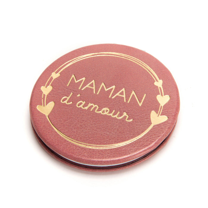 miroir de sac personnalisé Maman d'amour - rond 7 cm - synthétique - rose écriture dorée - amadeus cades