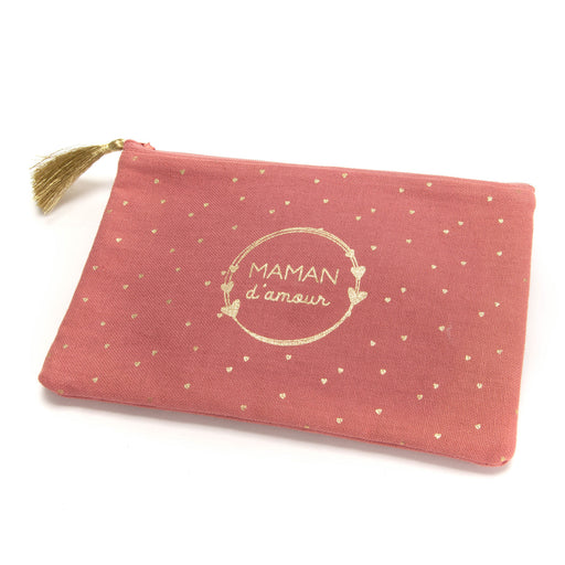 pochette plate textile personnalisé maman d'amour - tissu - rose - amadeus cades