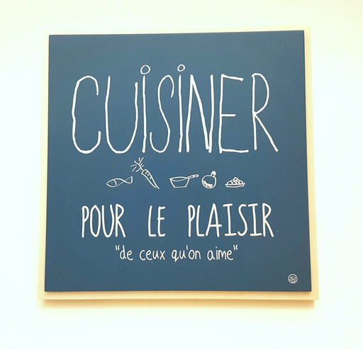 dessous de plat "Cuisiner" - hêtre - bleu paon - Sophie Janière