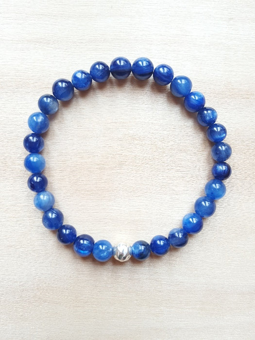 Bracelet de pierres véritables de Cyanite - 6 mm - Chakra Frontal - Bleu