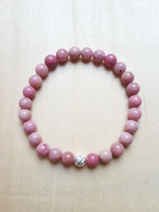 Bracelet de pierres véritables de Rhodonite - 6 mm - Chakra Cœur  -  nuances de rose
