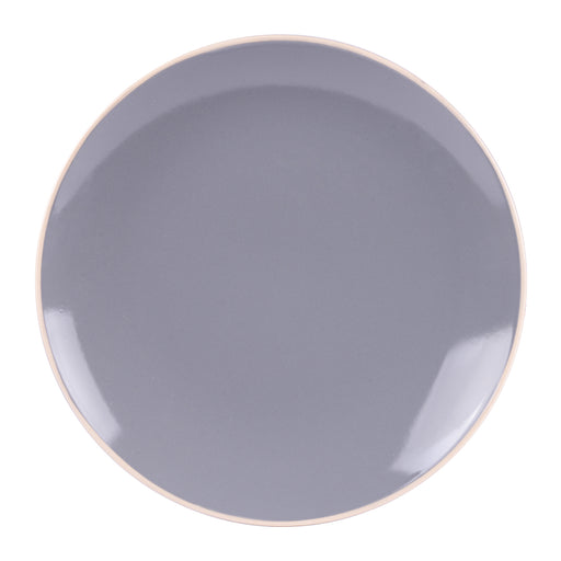 assiette plate  Alpha - grès - gris brillant - liseré contrastant - 27 cm - lot de 6