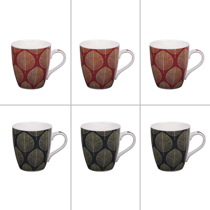 mug porcelaine - motif doré - fond rouge ou bleucollection magnolia - 23 cl - coffret cadeau 6 mugs - Table Passion