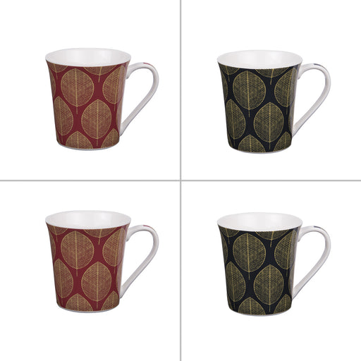 mug porcelaine - feuille doré - fond rouge ou bleucollection magnolia - 35 cl - coffret cadeau 4 mugs - Table Passion
