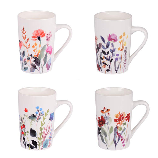 mug thé infusion - motif fleurs - aquarelle - 35 cl - coffret 4 mugs - Table Passion