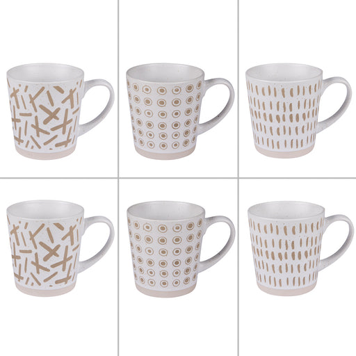 mug thé 34 cl - grès - collection tarra - 3 motifs assortis terre écru - coffret cadeau 6 tasses - Table Passion
