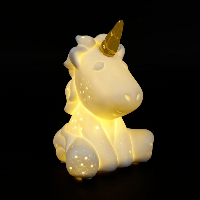lampe veilleuse LED mini - licorne - porcelaine biscuit - h 12 cm - 3 piles LR44 non fournies - SEMA DESIGN