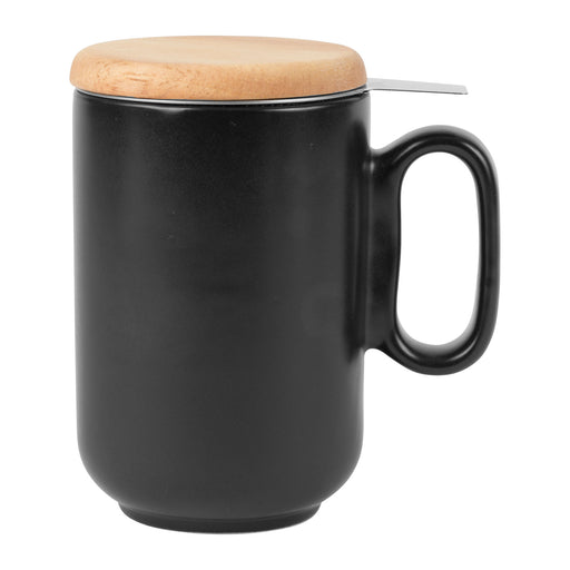mug tisanière avec filtre inox - grès - noir  - couvercle bambou - 50 cl - SEMA DESIGN