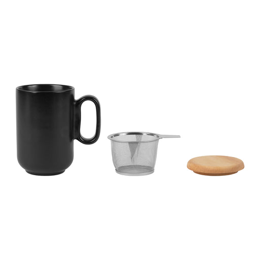 mug tisanière avec filtre inox - grès - noir  - couvercle bambou - 50 cl - SEMA DESIGN