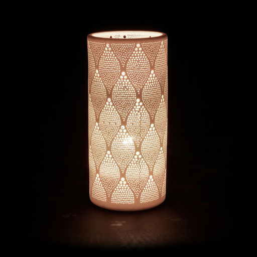 lampe cylindre crochet - porcelaine biscuit - blanc - SEMA DESIGN