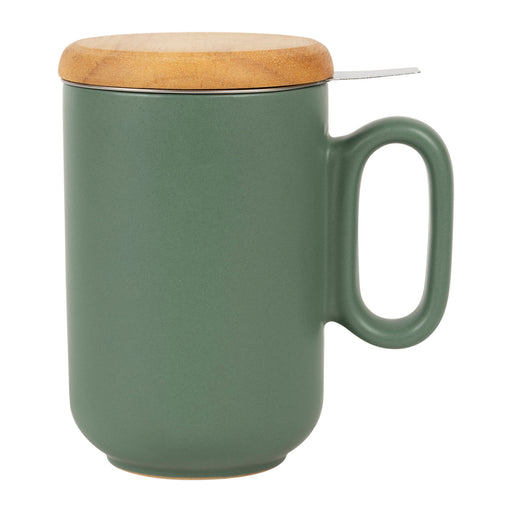 mug tisanière avec filtre inox - grès - vert de gris  - couvercle bambou - 50 cl - SEMA DESIGN