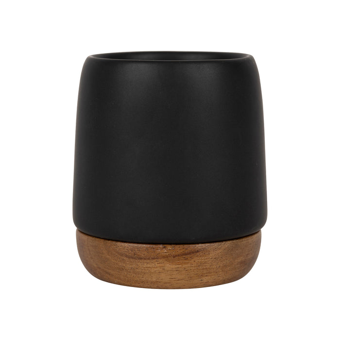 tasse gobelet à café - grès mat - noir- sous tasse acacacia - 10 cl - SEMA DESIGN