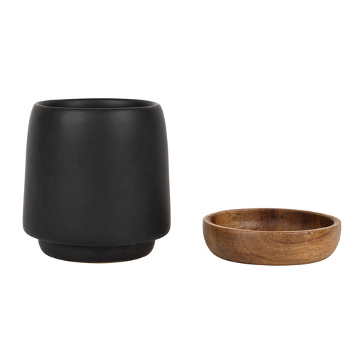 tasse gobelet à café - grès mat - noir- sous tasse acacacia - 10 cl - SEMA DESIGN