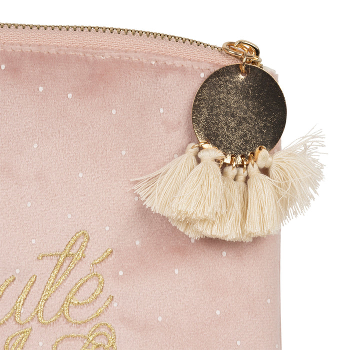 pochette velours plate - rose - broderie or - SEMA DESIGN