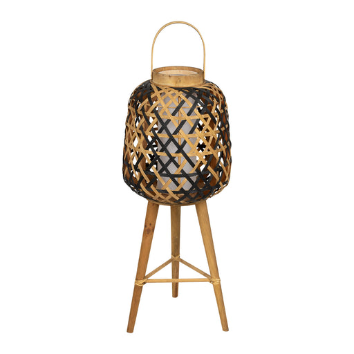 Lampe lanterne sur pied - bambou et bois - tressage naturel et noir - hauteur 82.5 cm - largeur 28 cm - SEMA DESIGN 