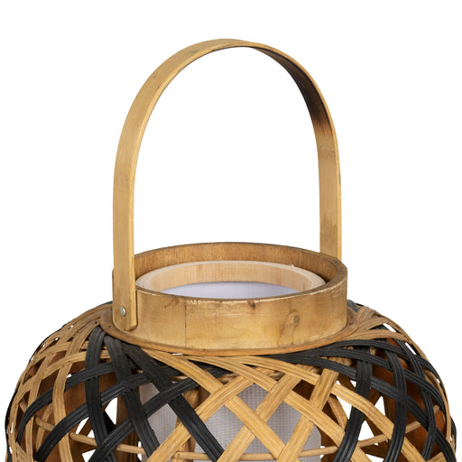 Lampe lanterne sur pied - bambou et bois - tressage naturel et noir - hauteur 82.5 cm - largeur 28 cm - SEMA DESIGN 