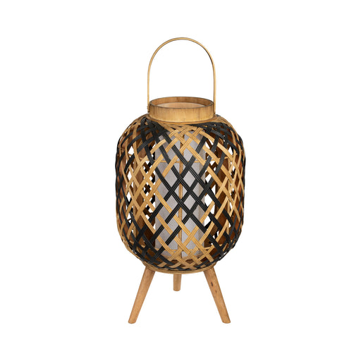 Lampe lanterne sur pied - bambou et bois - tressage naturel et noir - hauteur 58 cm - largeur 27 cm - SEMA DESIGN 