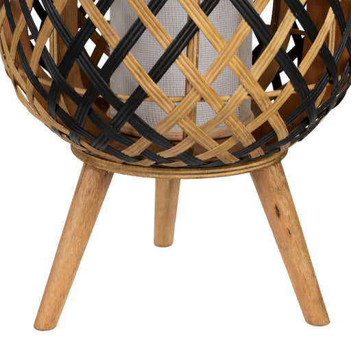 Lampe lanterne sur pied - bambou et bois - tressage naturel et noir - hauteur 58 cm - largeur 27 cm - SEMA DESIGN 