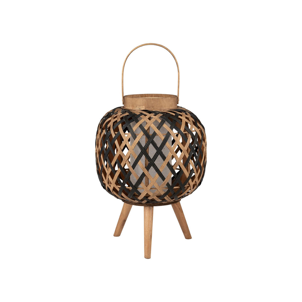 Lampe lanterne sur pied - bambou et bois - tressage naturel et noir - hauteur 50 cm - largeur 26 cm - SEMA DESIGN 