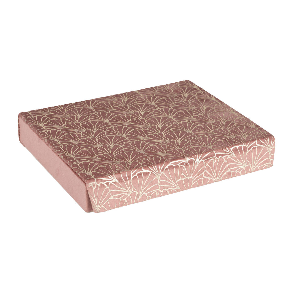 Boîte à bijoux rectangulaire - velours - rose poudré et motifs floraux dorés - 25x21x4.5 cm - SEMA DESIGN
