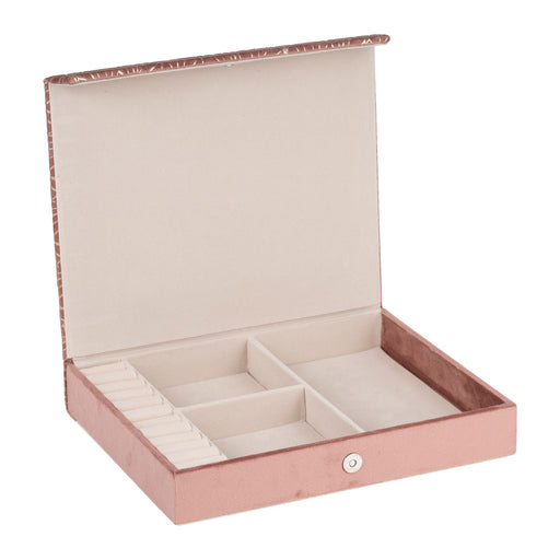 Boîte à bijoux rectangulaire - velours - rose poudré et motifs floraux dorés - 25x21x4.5 cm - SEMA DESIGN