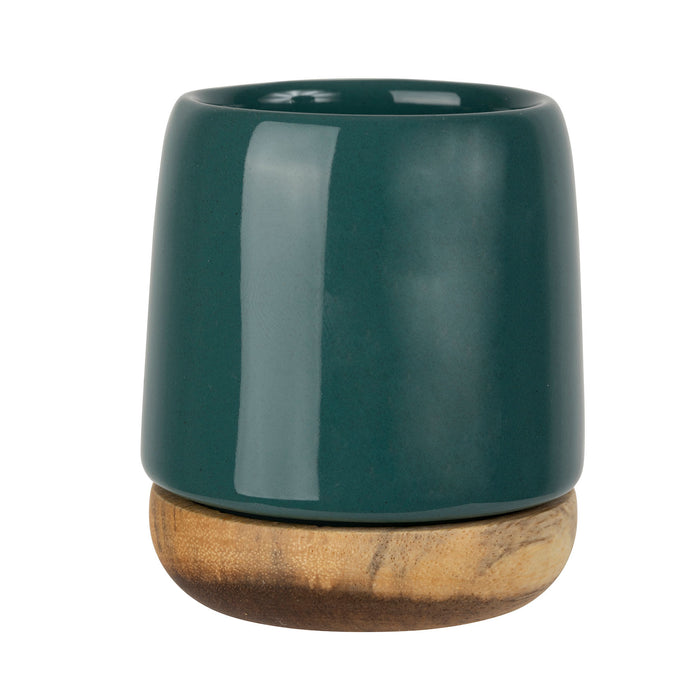 tasse gobelet à café - grès - émeraude - sous tasse acacacia - 10 cl - SEMA DESIGN