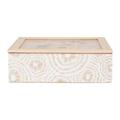 boite à thé bois mdf - 9 compartiments - motifs fleurs et rosaces - rose écru - sérigraphie sur vitre -  SEMA DESIGN