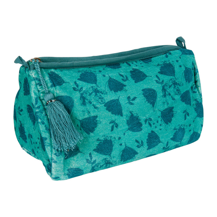 trousse toilette velours - émeraude - motif fleurs - SEMA DESIGN