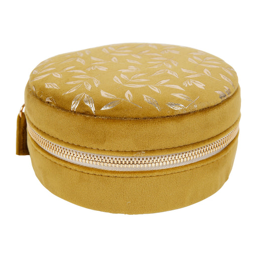 boite à bijoux ronde velours - 15 cm - moutarde motifs feuilles dorés -  SEMA DESIGN
