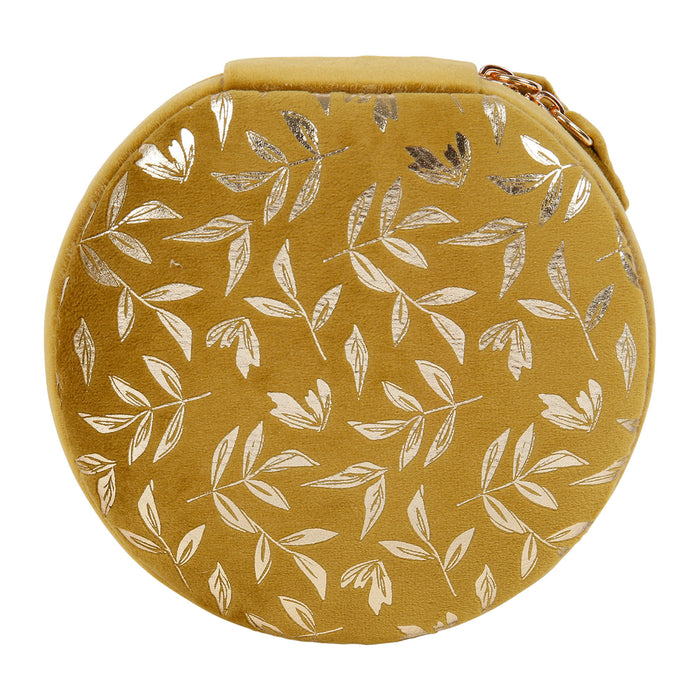 boite à bijoux ronde velours - 15 cm - moutarde motifs feuilles dorés -  SEMA DESIGN