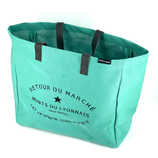 Sac Cabas Bleu Lagon "Retour du marché - Monts du Lyonnais" SOPHIE JANIERE