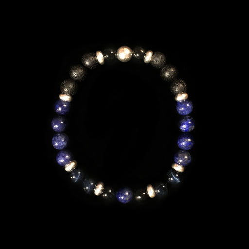 Bracelet Homme "Harmonie" Lapis Lazuli Œil de Faucon Tourmaline Pierre de Lave Argent 925