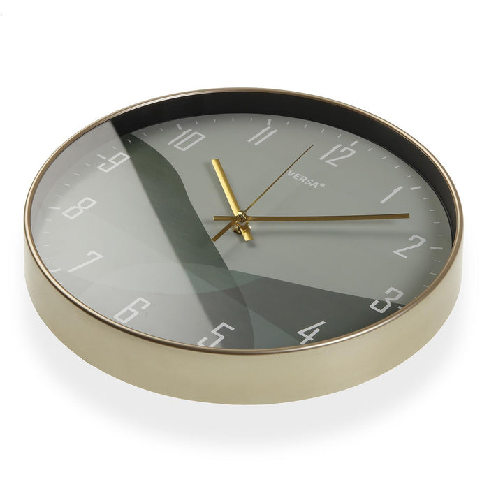 horloge ronde cadre doré fond paysage vert - diamètre 30 cm - plastique - mouvement aiguilles continu - VERSA HOME