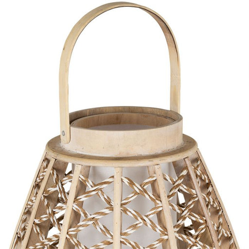 lampe lanterne bois corde - naturel blanc - scandinave - nature - 33v68 cm - ampoule - SEMA DESIGN