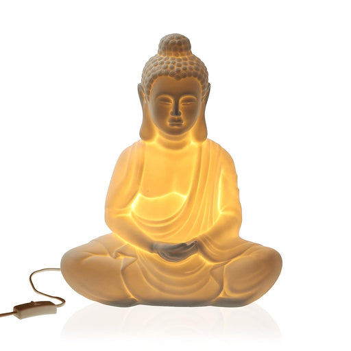 lampe d'ambiance en porcelaine biscuit - forme bouddha - ampoule E14 non fournie - blanc - VERSA HOME
