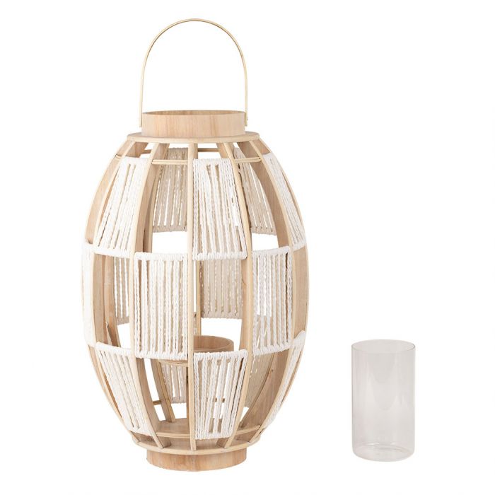 lanterne bois et corde - naturel et blanc - 35x71 cm - style scandinave, nature, zen - SEMA DESIGN