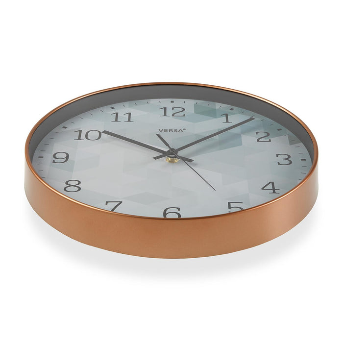 horloge ronde cadre cuivré motif géométrique - diamètre 30 cm - plastique - mouvement aiguilles continu - VERSA HOME