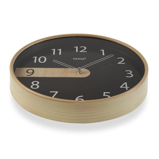 horloge ronde  noir et bois - diamètre 30 cm - plastique - mouvement aiguilles continu - VERSA HOME
